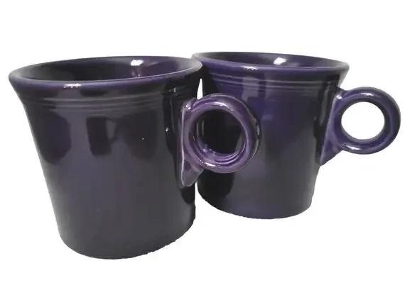 Vtg Set 2 Purple Fiesta Ring Handle Mug Signed Homer Retired