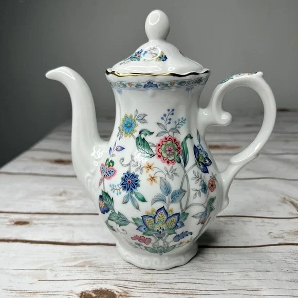 Andrea by Sadek Teapot White Floral Gold Trim Porcelain Small 7.5in