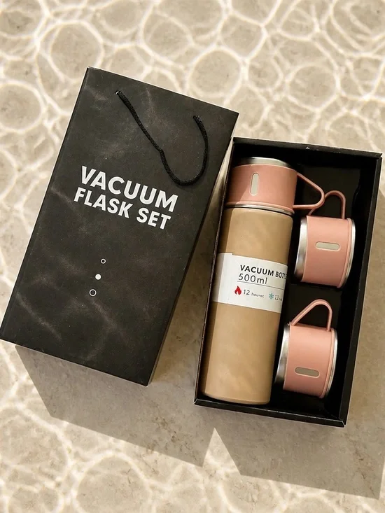Vacuum Flask Set - Pink and Tan 500ml