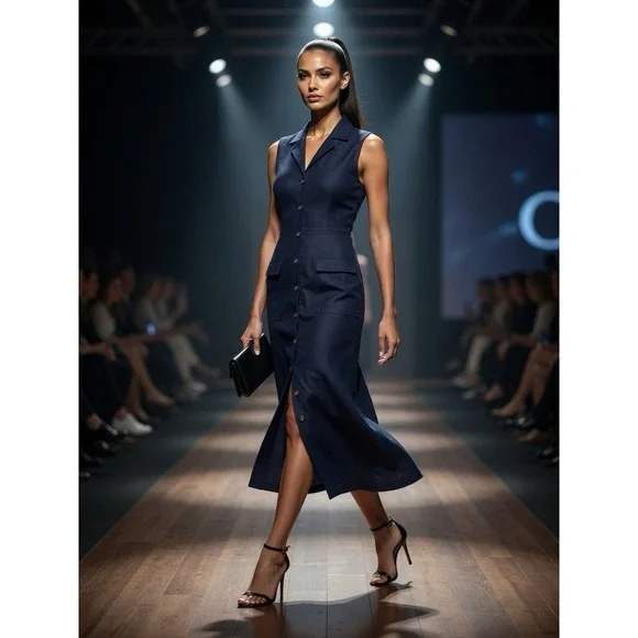 Navy Blue Linen Bl Sleeveless Midi Dress 11 Whimsigoth Quiet Luxury Minimalist