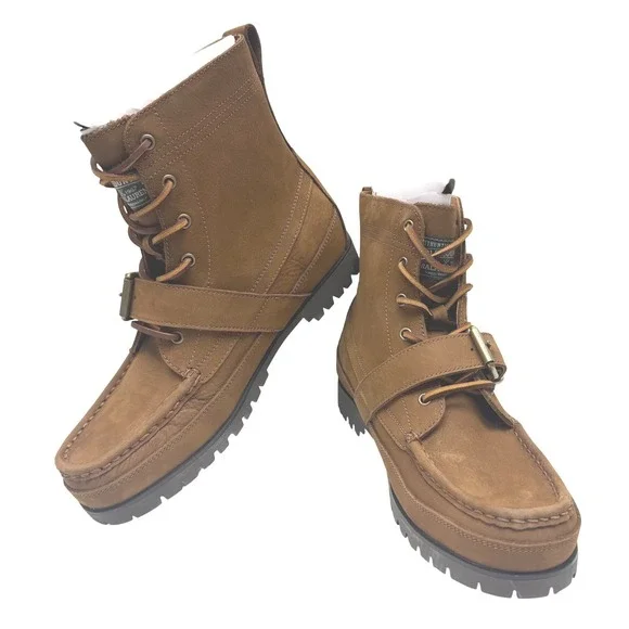 Polo Ralph Lauren Ranger Brown Leather Buckle Moc Toe Boots Mens‎ 9 D 17953