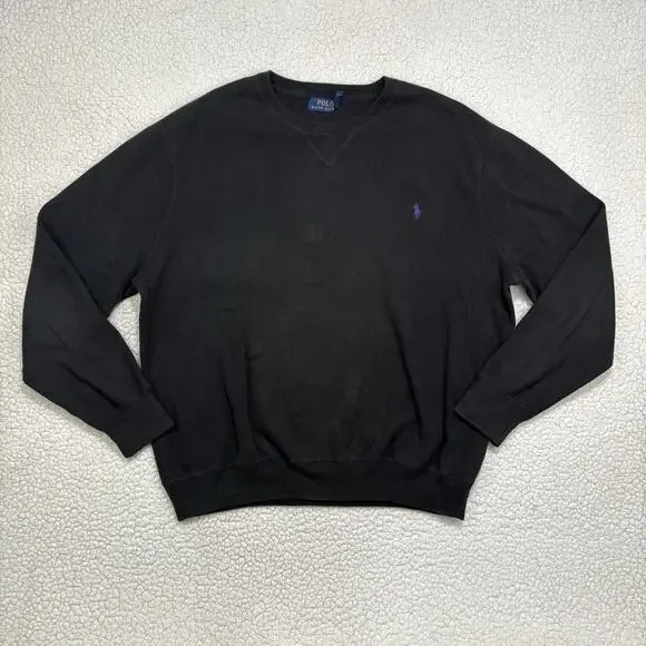 Polo Ralph Lauren Sweatshirt Mens XL Black Crewneck Purple Pony Logo Cotton‎