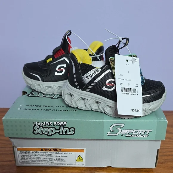 Skechers Kids Black Sneakers with‎ Yellow Accents and Lights