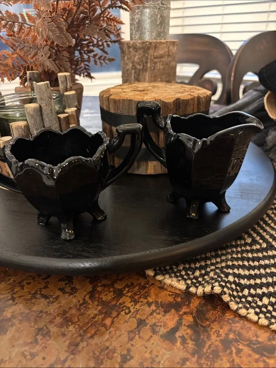 Vintage Black Ceramic Creamer and Sugar Set