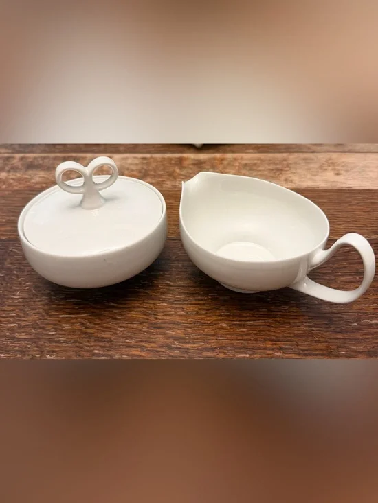 Vintage Iroquois Inheritance Sheer White Creamer & Sugar Bowl Set Ben Seibel MCM