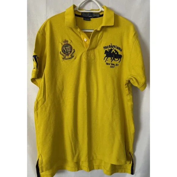 Polo Ralph Lauren RL County Riders & Jockey Club Polo Shirt‎ Yellow #258 Size XL