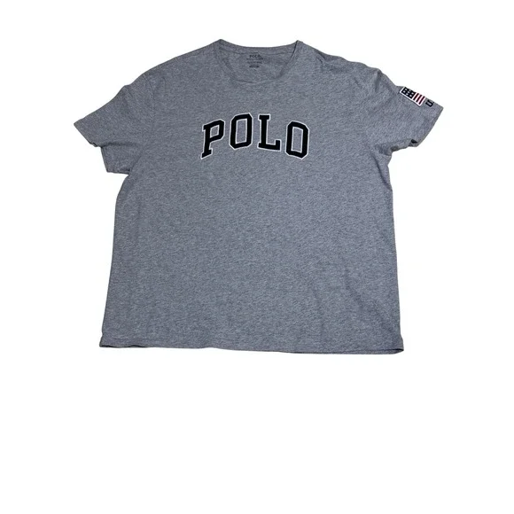 Polo Ralph Lauren Mens XL Classic Fit Gray T-Shirt USA Flag Logo Applique Cotton