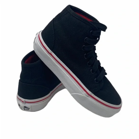 Kids Vans Black and Red Canvas High-Tops Skateboard shoes size Y 10.5