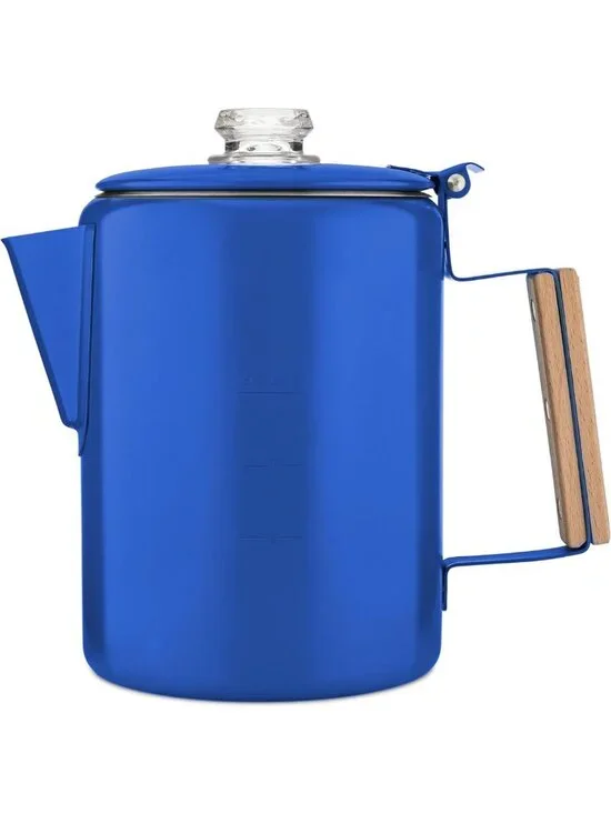 Blue Percolator Coffee Pot - 9 Cup Camping Coffee Maker - No Aluminum or Plastic