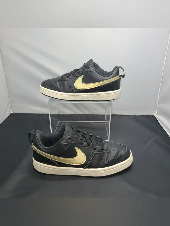 Nike Court Borough Low 2 Black Gold Lifestyle Sneakers Kids Size 4.5Y