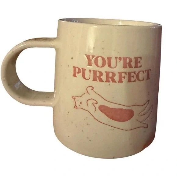 Youre Purrfect Cat Themed Room Essentials Stoneware Mug Cream Speckle New