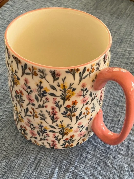 Floral Ceramic Mug with Pink Handle by 10 Street Strawberry
