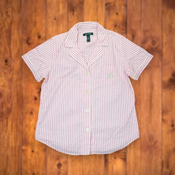 Lauren Ralph Lauren Large Pink Stripe Nightshirt Monogram‎ RLL