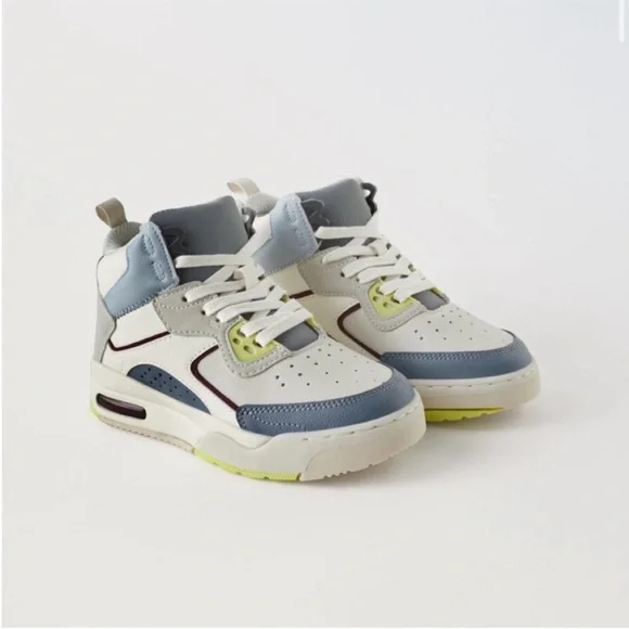 Zara kids, blue, multicolored high tops, sneakers, 3.5 (8.8 inches)