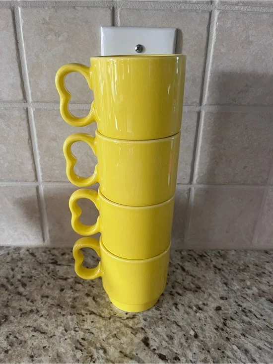 Homer Laughlin 7oz Sunflower Yellow Stackable Ceramic Mugs - Set of 4