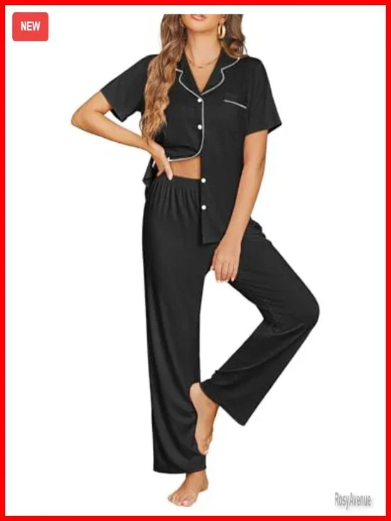 Womens Pajama Sets Button Down Lounge Sets 2 Piece Short Sleeve Pjs