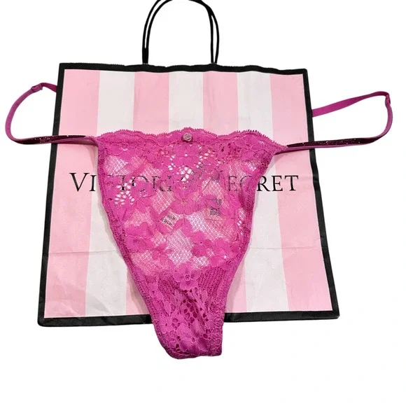 NWT Victoria's Secret Dream Angels Pink Lace V-String Thong‎ Underwear Panty XL