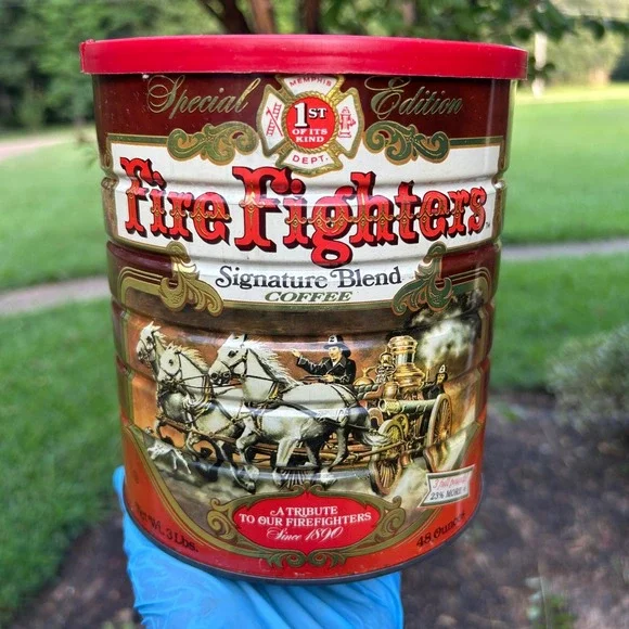 Vtg Fire Fighters Signature Blend Coffee Tin Special Ed 