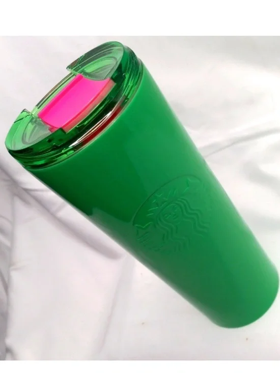 Starbucks Green Tumbler with Pink Accent Lid