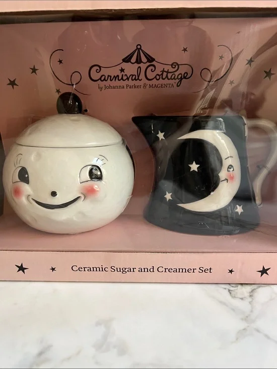 Johanna Parker Laughing Luna Ceramic Cream and Sugar Moon Set