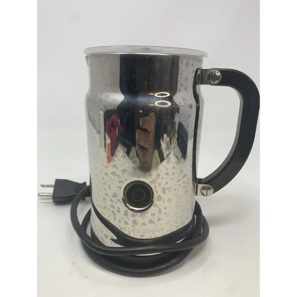 Nespresso Stainless Steel Silver Milk Frother with Black Handle