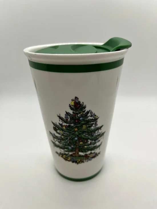 Spode Christmas Tree White Ceramic 8 oz Travel Cup with Lid