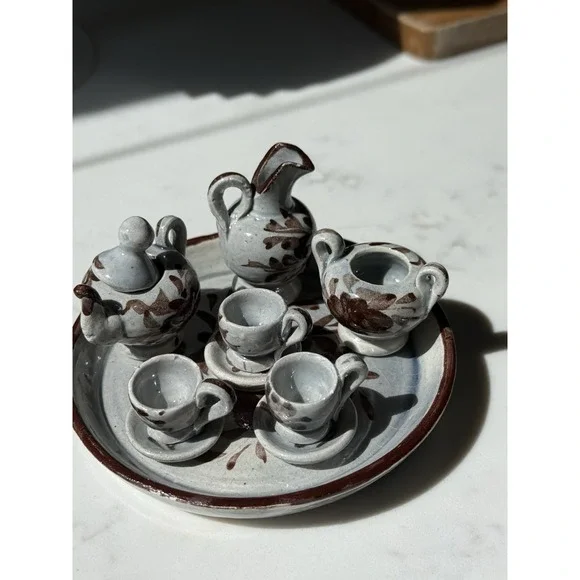 Vintage Pottery Miniature Tea Set Handpainted