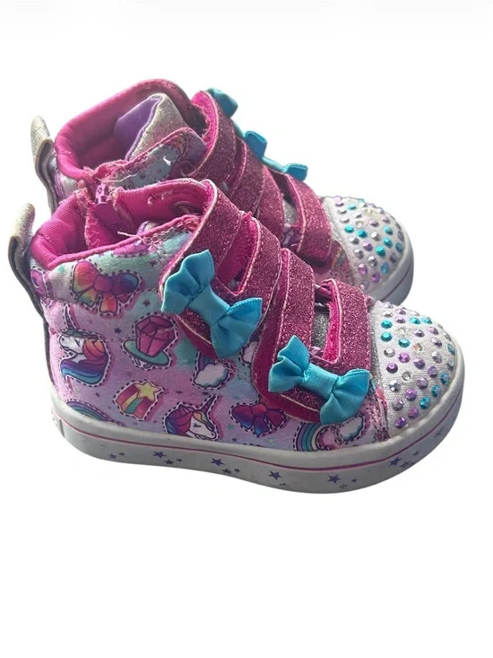 Skechers Pink High-Top Sneakers with Teal Bows size 5