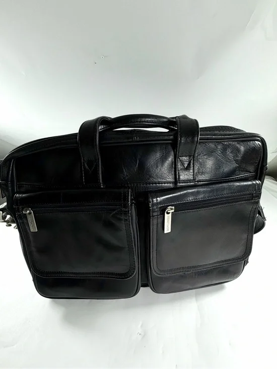 Vintage Heritage Black Leather Laptop Briefcase Messenger Bag Travel Organizer