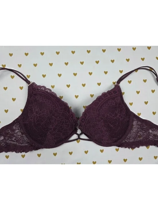 Victorias Secret Vintage Maroon Lace Push Up Bra 34C