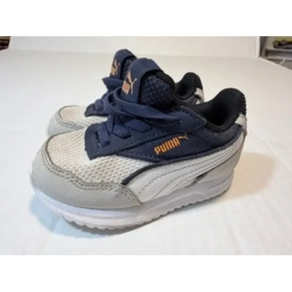 Puma R78 V Inf Kids Navy Blue Grey Orange Sneakers 405458-03 Size 5C