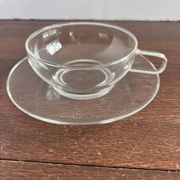 Tea Forte Tea‎ Cup Sontu Artisan Handblown Clear Glass w/ Large Saucer 6 oz