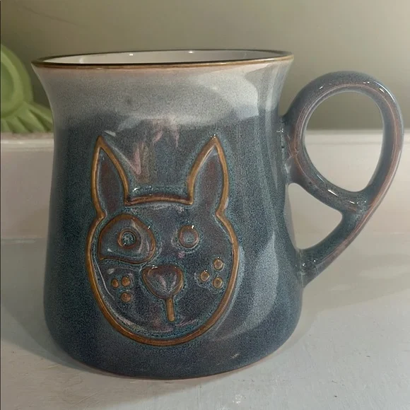 Best Artisan Cat Mug Ever Blue Glazed Embossed Ceramic La Rochelle