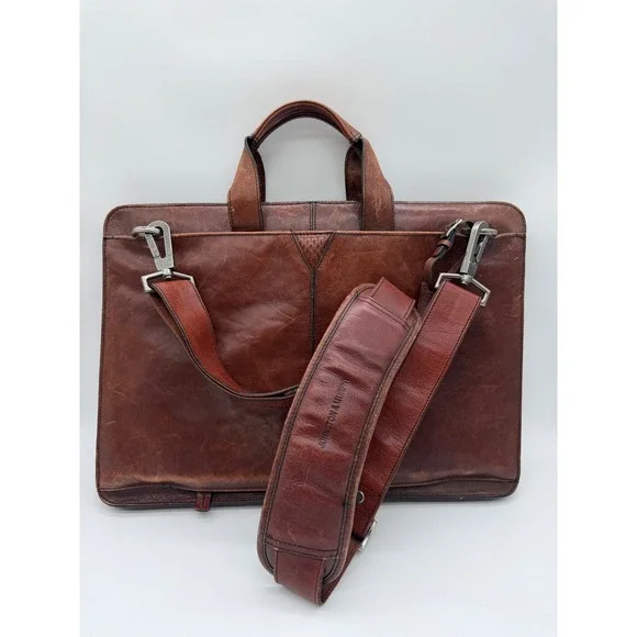 Johnston & Murphy Mens Brown Leather Briefcase Laptop Messenger Bag 16 Inch