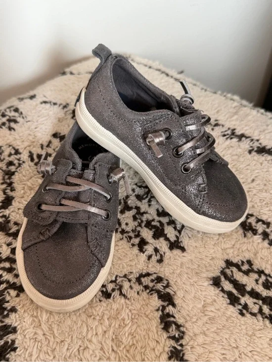 Kids Gray Glitter Slip-On Sneakers with Laces