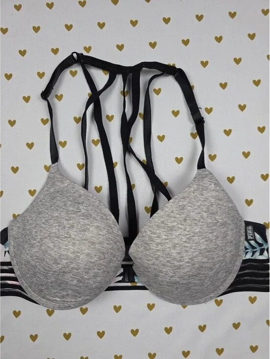 Victorias Secret PINK Front Close Strappy Racerback Bra 36B Push Up