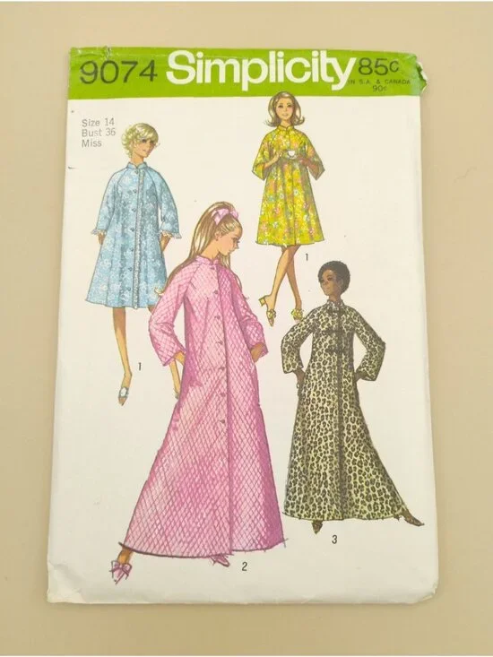 Simplicity 9074 Misses Robe Sewing Pattern Size 14 Bust 36 Two Length 1970s Vtg