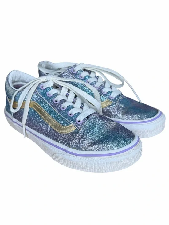 Vans Old Skool Glitter Iridescent Sneakers Kids Size 3 Purple Blue Gold