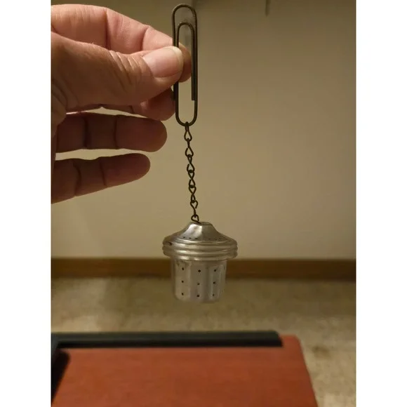 Vintage Silver Tone Metal Miniature Tea Infuser Steeper with Chain Hook As-Is