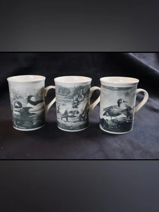 Vintage Field & Stream Collectible Coffee Mugs Set of 3 with Caribou & Ducks