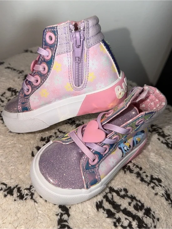 Girls' Pink Glitter Heart High-Top Sneakers - Kids