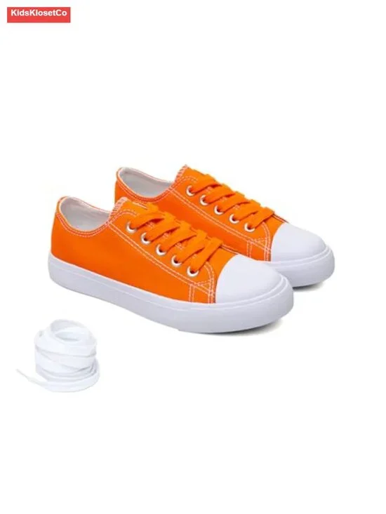 Kids Canvas Sneakers Low Top Lace-Up Shoes for Little Kids