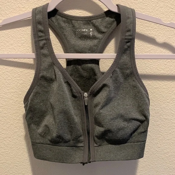 Jockey Womens Gray Sport Bra. Size M. Zip front & hook&I midway up zipper.‍‍