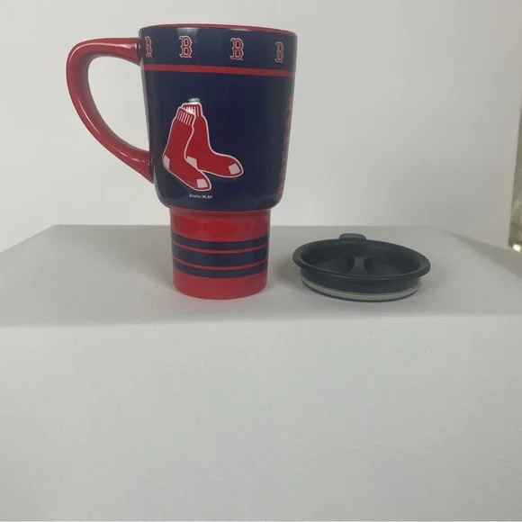 Ceramic Travel Mug with Lid - Red & Navy