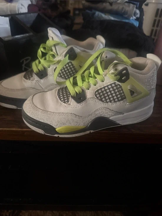 Jordan Kids White and Neon Green Lace-Up Sneakers