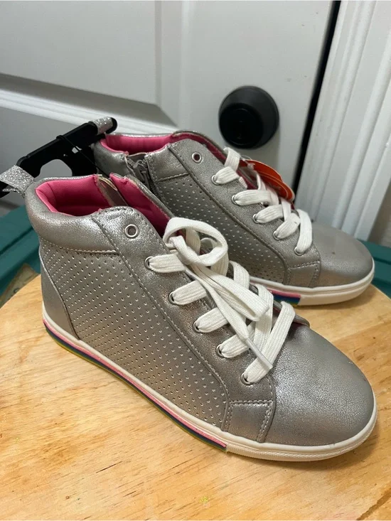 wonder nation Silver High-Top Sneakers with Pink Lining and Rainbow Trim
