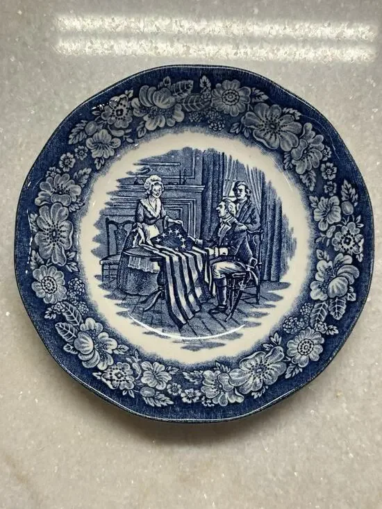 Vintage Blue White Colonial Scenes Bowl 5