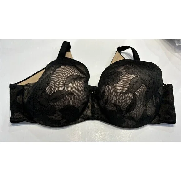 Cacique Womens Bra Sz 42DDD Black Lace Lightly Lined Balconette Underwire