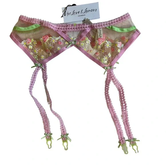 For Love & Lemons Floral Tutti Frutti‎ Shimmer Garter Belt Small New
