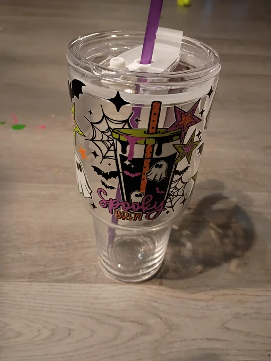 Spooky Brew Halloween Double-Wall Tumbler with Purple Straw